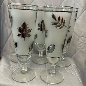 VINTAGE LIBBEY SILVER LEAF FROSTED PILSNER GLASS SET OFf 5